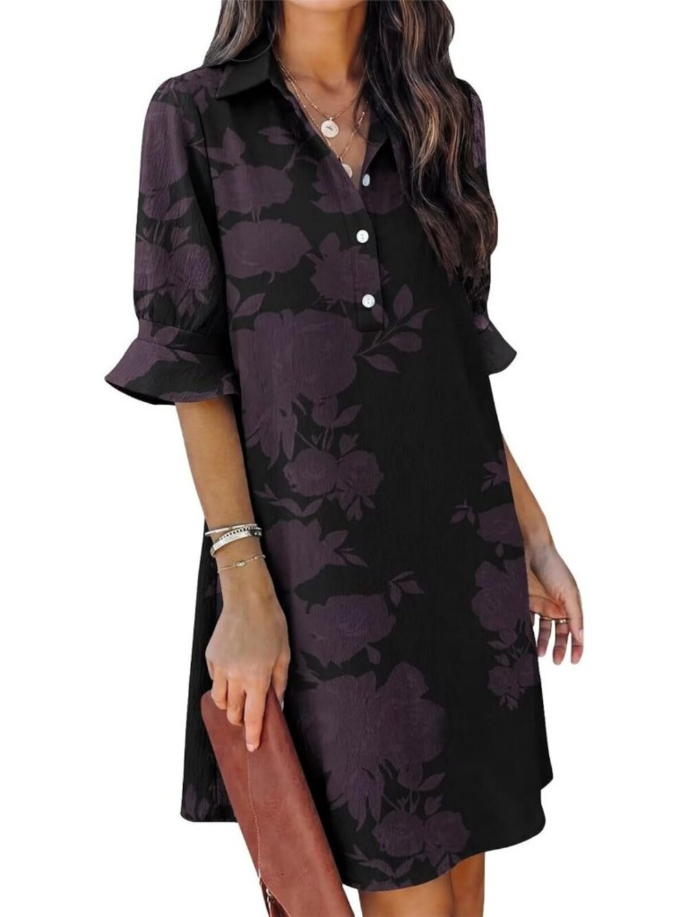 Chic Women's V-Neck Casual Shift Dress with Pockets - Short Sleeve Style